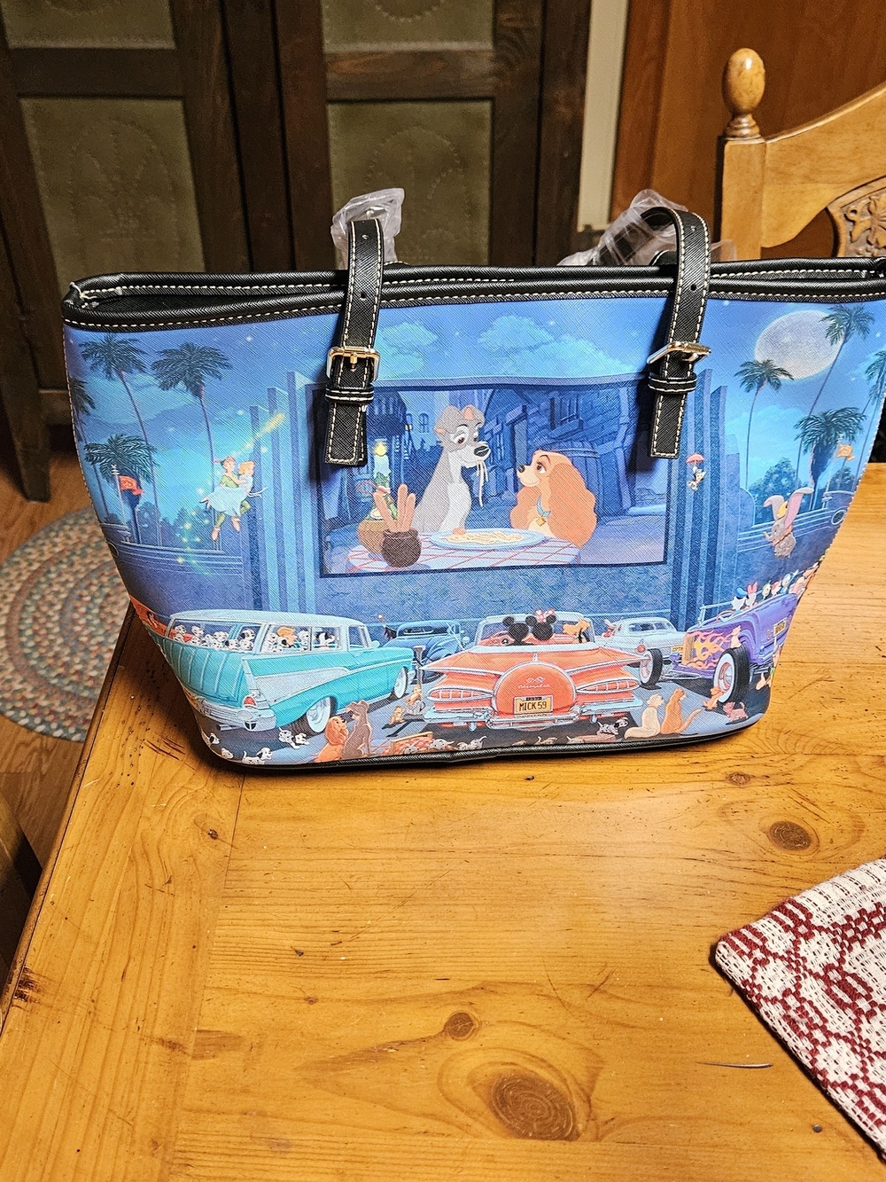 Disney Themed Blue Lady and the Tramp Scene Tote Bag - Picture 3 of 5